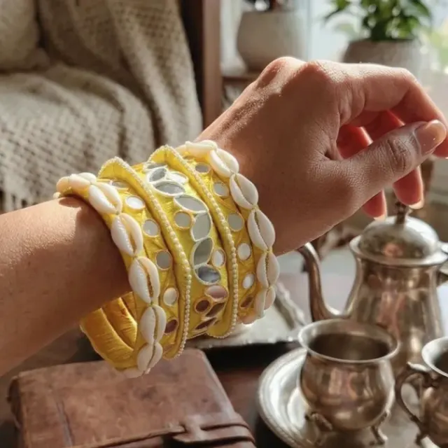 Nukkad Marigold Amaltas Haldi Thread Bangle Stack (2.6 Size)