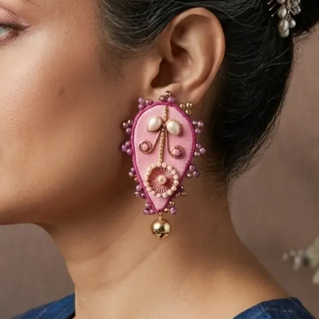Gulmohar Pink Fabric Heritage Drop Earrings
