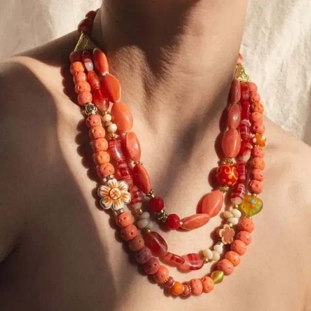 Gupshup Gulmohar Coral Agate Necklace