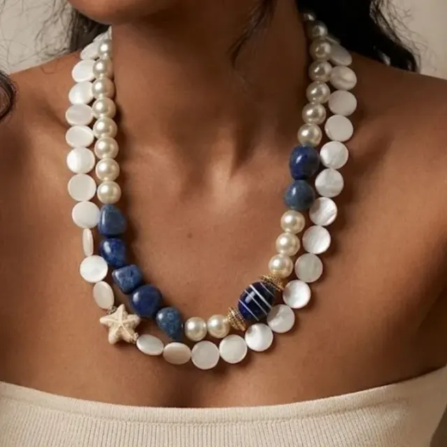 Moti Sitara — Round Glass Pearl & Flat Pearl Necklace