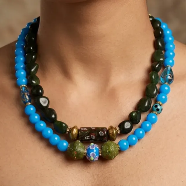 Morni Neel — Agate Tumble & Glass Bead Necklace