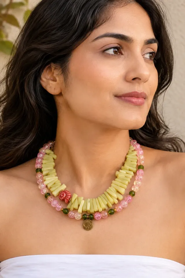 Mojito Collares — Agate Spike & Peridot Glass Bead Choker Set