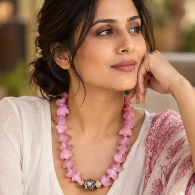 Gulabi Gath Ghoomar Handcrafted Pink Bead Necklace
