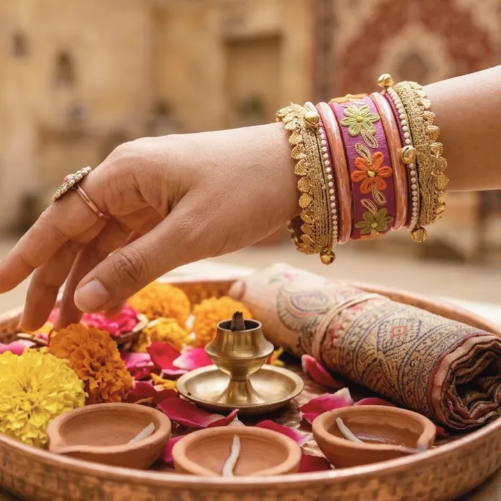 Phool Jhari Handcrafted Gota Bangle Stack (Size 2.4)