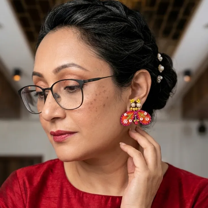 Queen Bee Pankhudi Earrings (Violet With Orange Wings)