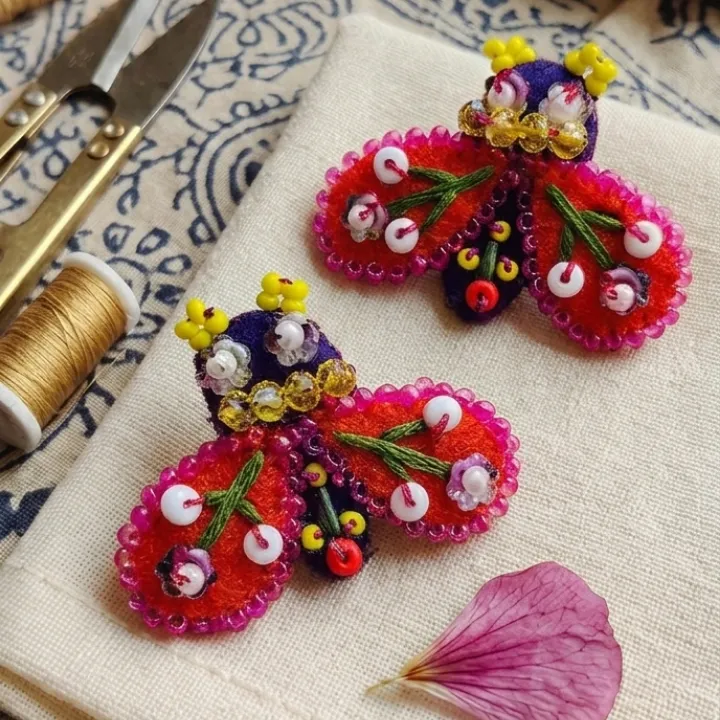 Queen Bee Pankhudi Earrings (Violet With Orange Wings)