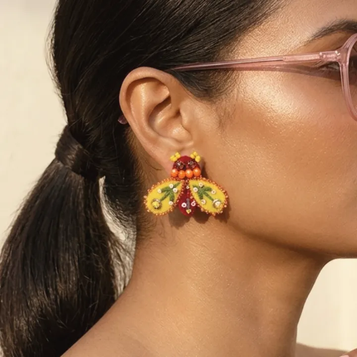 Queen Bee Pankhudi Earrings (Pink With Yellow Wings)