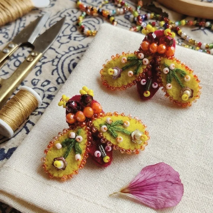 Queen Bee Pankhudi Earrings (Pink With Yellow Wings)