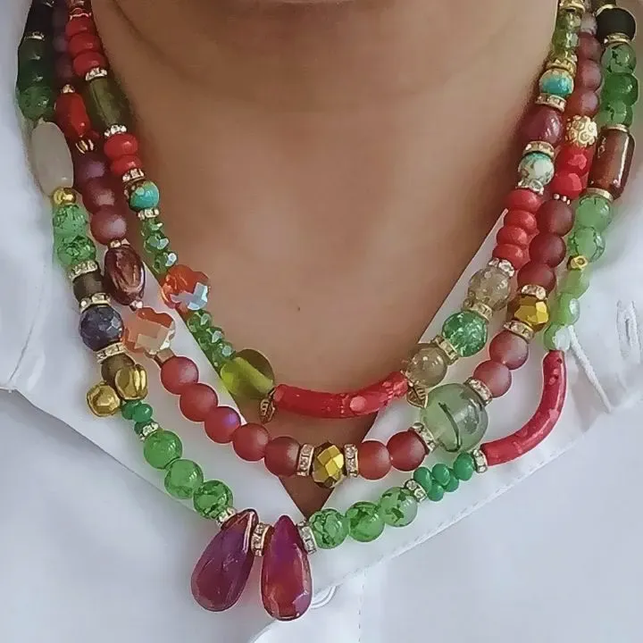 Rangilo Jalsa - Three Layered Jade Boho Chic Neckpiece
