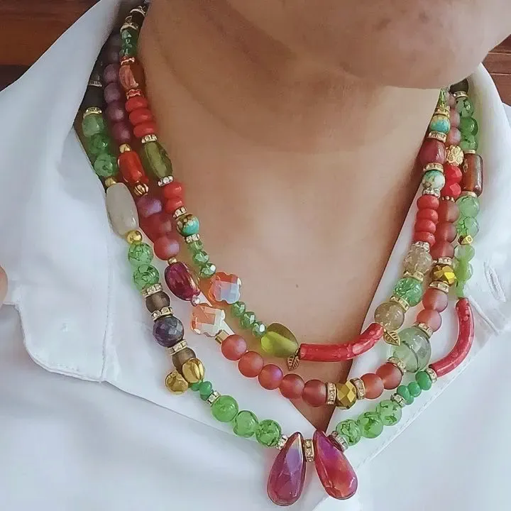Rangilo Jalsa - Three Layered Jade Boho Chic Neckpiece