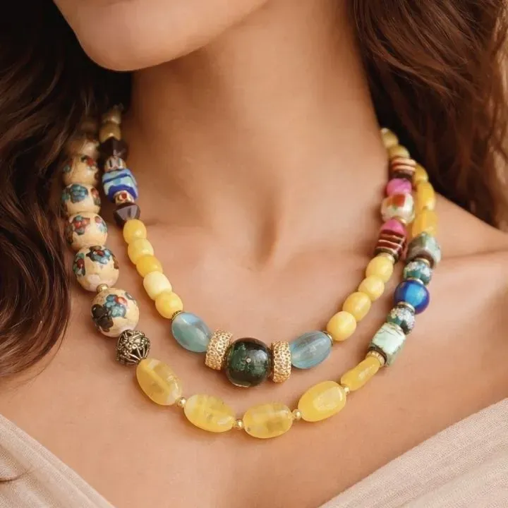 Sunehri Dhoop — Agate Mosaic Two Layered Necklace Set