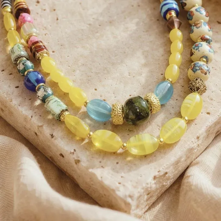Sunehri Dhoop — Agate Mosaic Two Layered Necklace Set