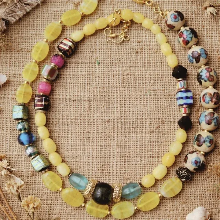Sunehri Dhoop — Agate Mosaic Two Layered Necklace Set