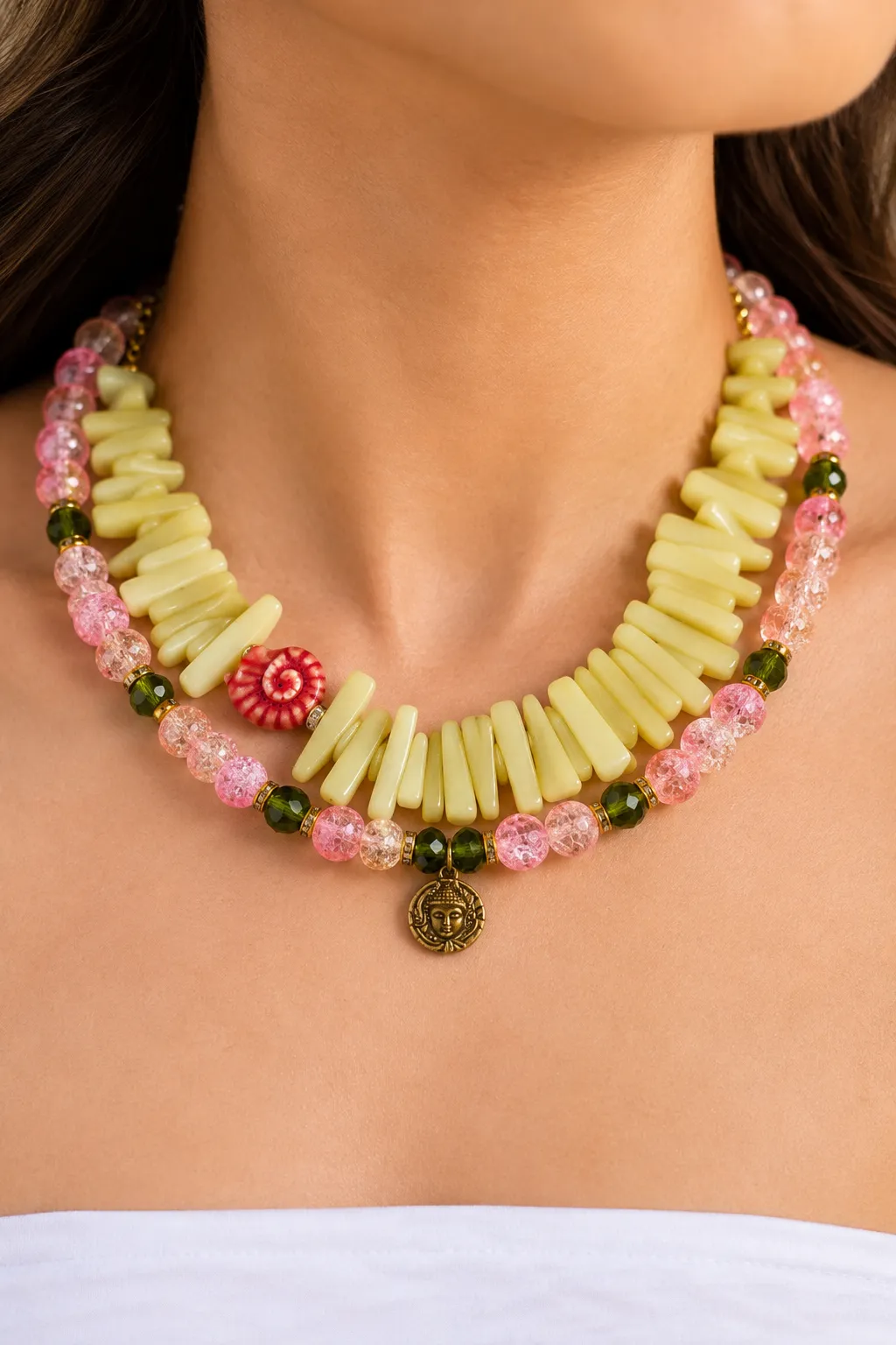Mojito Collares — Agate Spike & Peridot Glass Bead Choker Set