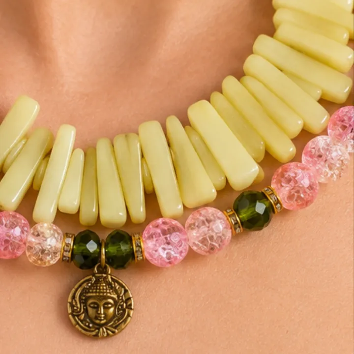 Mojito Collares — Agate Spike & Peridot Glass Bead Choker Set