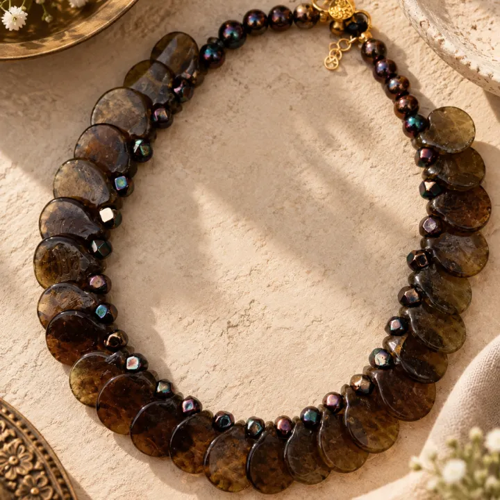 Dhuaan Ghoomar — Handcrafted Smoky Bead Neckpiece — view 2