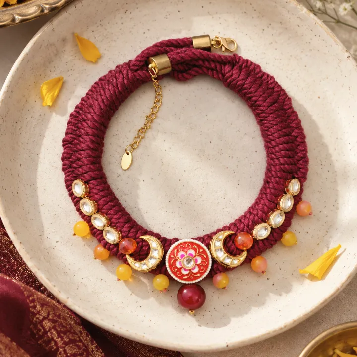 Surkh Gul Handwoven Kundan Choker — neckwear, view 2