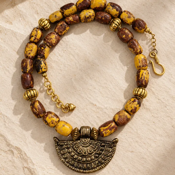 Peeli Mitti — Vintage Howlite Pendant Neckpiece — view 2
