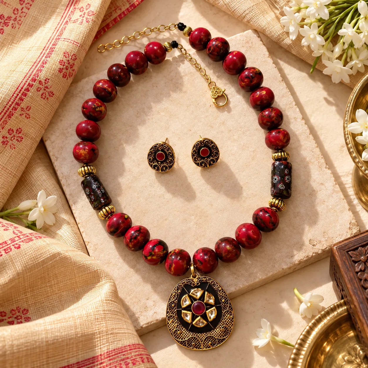 Mirchi Banno Set (with earrings) — The Red Rebel Statement Neckwear — view 2